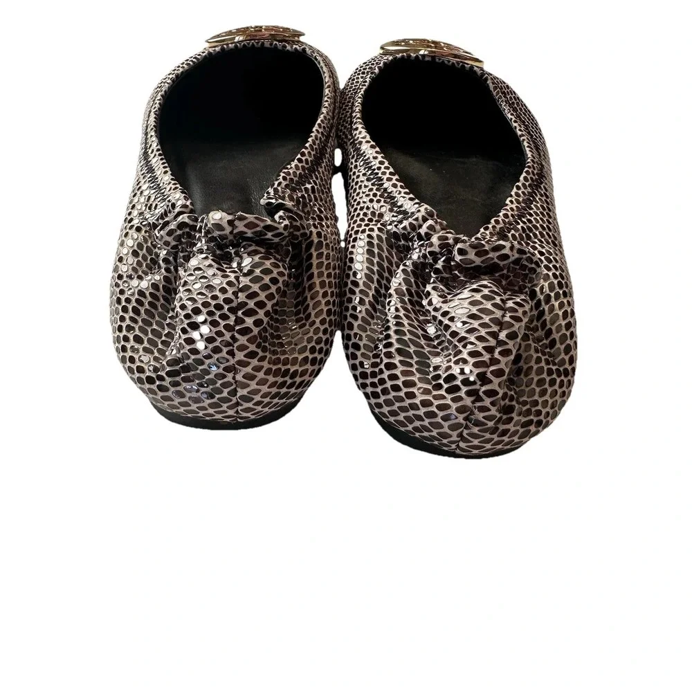 Tory Burch Ballet Flats Womens Gold Snake Print Leather Upper Shoes Size 7 M *R*